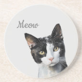 Zwarte witte miauw kat zandsteen onderzetter (Voorkant)