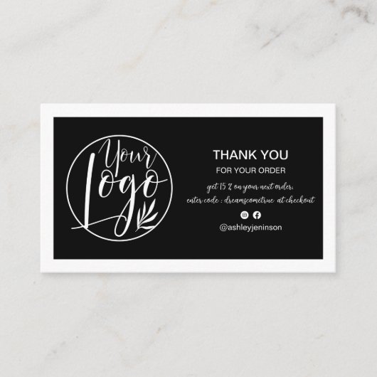 Zwarte witte minimalistische logo Qr-orde bedankt Visitekaartje (Voorkant)