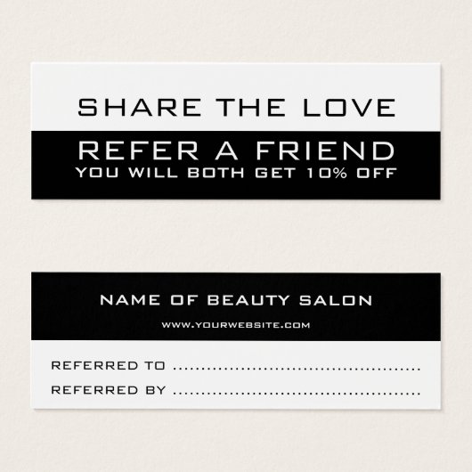 Zwarte witte minimalistische moderne verwijzingska mini visitekaartjes (Voorkant /achterkant)