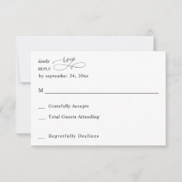 Zwarte & Witte Modern Calligrafie 3 zonder maaltij RSVP Kaartje