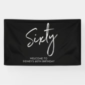 Zwarte & Witte moderne 60e verjaardag feestbanner Spandoek (Horizontaal)