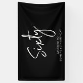 Zwarte & Witte moderne 60e verjaardag feestbanner Spandoek (Verticaal)