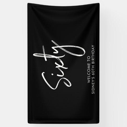 Zwarte & Witte moderne 60e verjaardag feestbanner Spandoek (Verticaal)