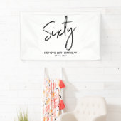 Zwarte & Witte moderne 60e verjaardag feestbanner Spandoek (Insitu)