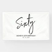 Zwarte & Witte moderne 60e verjaardag feestbanner Spandoek (Horizontaal)