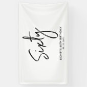 Zwarte & Witte moderne 60e verjaardag feestbanner Spandoek (Verticaal)