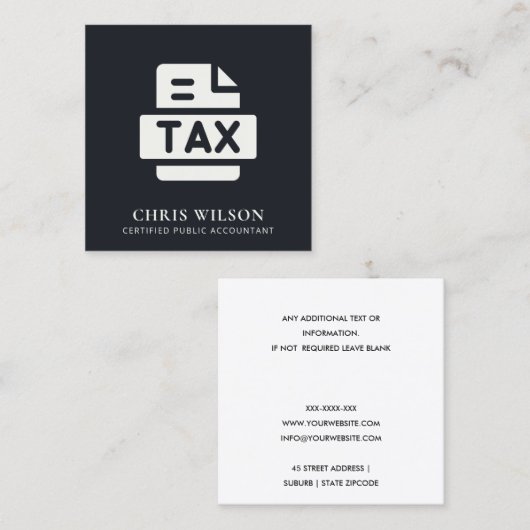ZWARTE WITTE MODERNE BELASTING TERUGKERNVOORBEREID VIERKANTE VISITEKAARTJE (Voorkant / Achterkant)