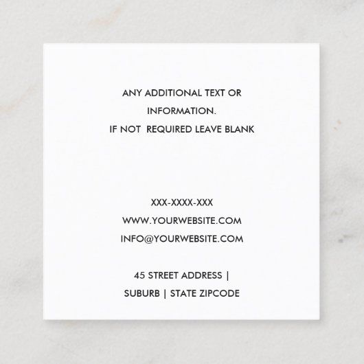 ZWARTE WITTE MODERNE BELASTING TERUGKERNVOORBEREID VIERKANTE VISITEKAARTJE (Achterkant)