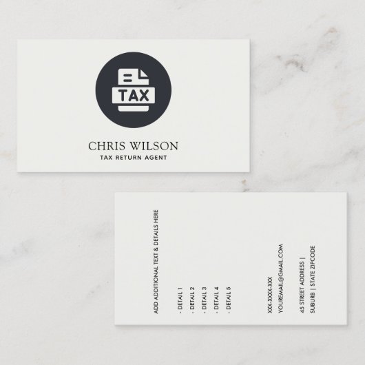ZWARTE WITTE MODERNE BELASTING TERUGKERNVOORBEREID VISITEKAARTJE (Voorkant / Achterkant)