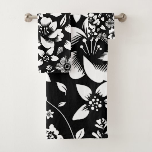 Zwarte witte moderne bloemen blaast bad handdoek (Insitu)