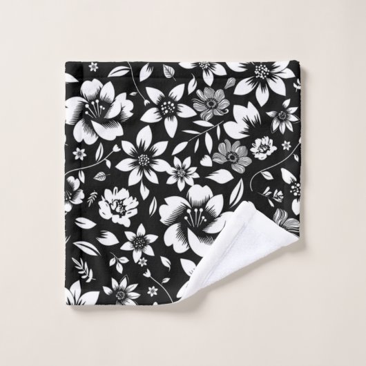Zwarte witte moderne bloemen blaast bad handdoek (Wasdoekje)