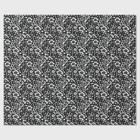 Zwarte witte moderne bloemen blaast cadeaupapier (Vlak)