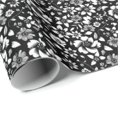 Zwarte witte moderne bloemen blaast cadeaupapier (Rol Hoek)