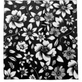Zwarte witte moderne bloemen blaast douchegordijn (Voorkant)