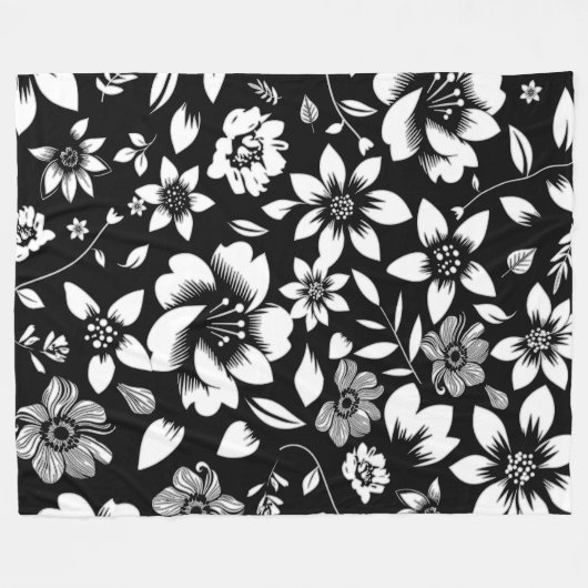 Zwarte witte moderne bloemen blaast fleece deken (Voorkant (Horizontaal))