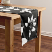 Zwarte witte moderne bloemen blaast korte tafelloper (Voorbeeld)