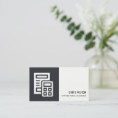 ZWARTE WITTE MODERNE CALCULATOR ICON ACCOUNTING TA VISITEKAARTJE (Staand voorkant)