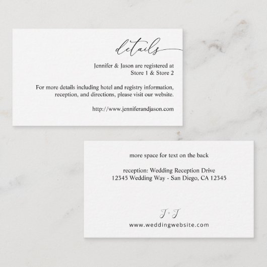 Zwarte & Witte Moderne Calligrafie 3 - Details SM Informatiekaartje (Voorkant / Achterkant)