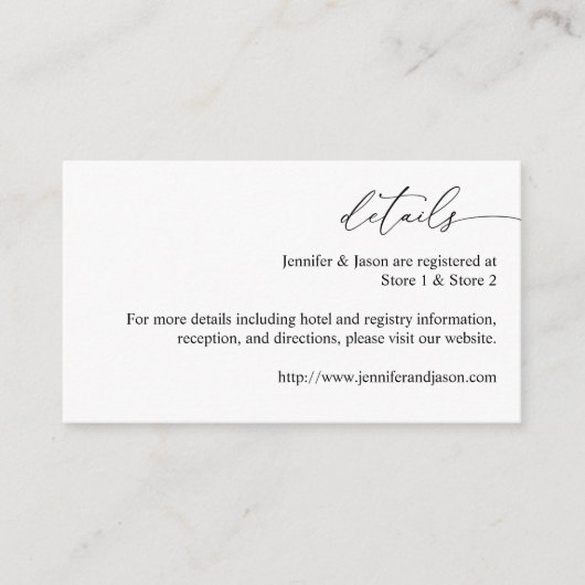 Zwarte & Witte Moderne Calligrafie 3 - Details SM Informatiekaartje (Voorkant)