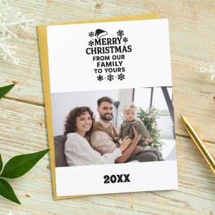 Zwarte witte moderne kerst fotokaart feestdagenkaart