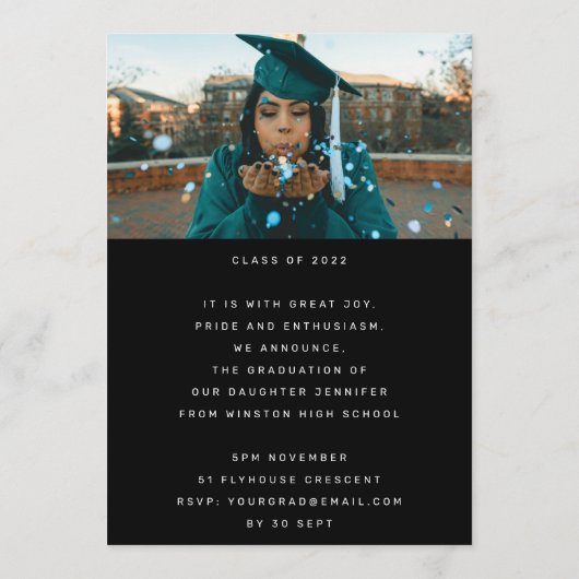 Zwarte Witte Moderne Minimale Zwarte Afstudeerder  Kaart (Achterkant)