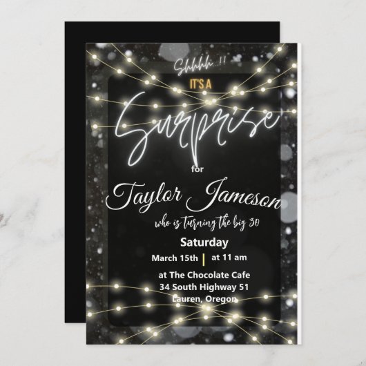 zwarte & witte moderne verrassing Uitnodiging QR r (Voorkant / Achterkant)