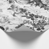 Zwarte witte moderne waterverf bloemen cadeaupapier (Hoek)