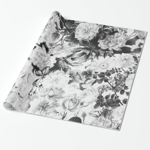 Zwarte witte moderne waterverf bloemen cadeaupapier