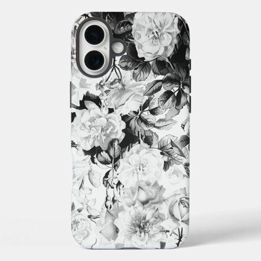 Zwarte witte moderne waterverf bloemen Case-Mate iPhone case (Achterkant)