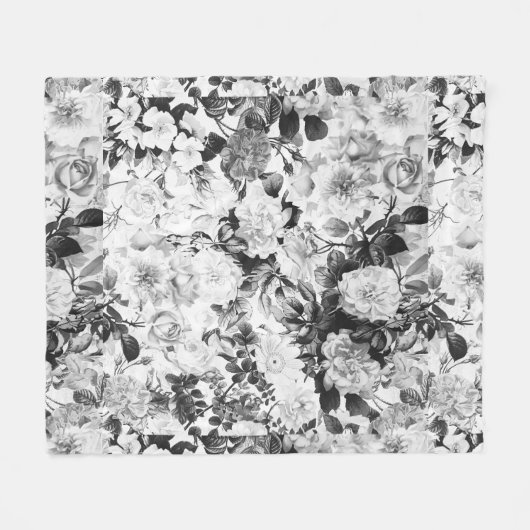 Zwarte witte moderne waterverf bloemen fleece deken (Voorkant (Horizontaal))