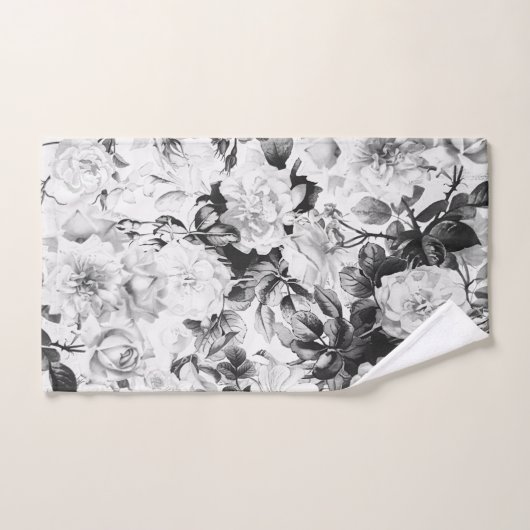 Zwarte witte moderne waterverf bloemen handdoek (Handdoek)