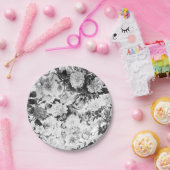 Zwarte witte moderne waterverf bloemen papieren bordje (Feest)