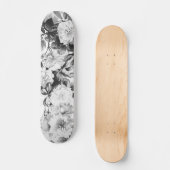 Zwarte witte moderne waterverf bloemen persoonlijk skateboard (Voorkant)