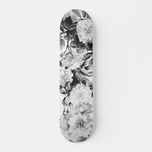 Zwarte witte moderne waterverf bloemen persoonlijk skateboard (Voorkant)