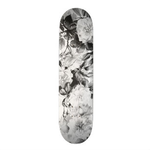 Zwarte witte moderne waterverf bloemen persoonlijk skateboard