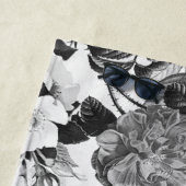 Zwarte witte moderne waterverf bloemen strandlaken (In situ)