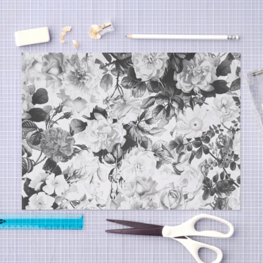 Zwarte witte moderne waterverf bloemen tissuepapier (Craft)