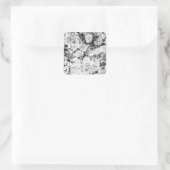 Zwarte witte moderne waterverf bloemen vierkante sticker (Tas)