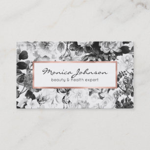 Zwarte witte, moderne waterverf florale busin visitekaartje