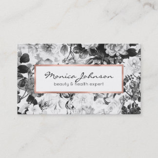 Zwarte witte, moderne waterverf florale busin visitekaartje