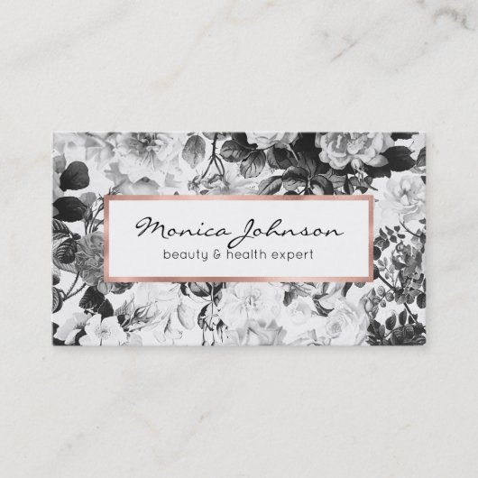 Zwarte witte, moderne waterverf florale busin visitekaartje (Voorkant)