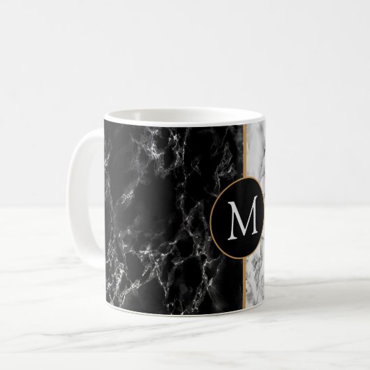 Zwarte witte Mok Cadeau - Aangepast jouw brief (Voorkant links)