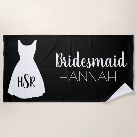 Zwarte witte monogram Bridesmaid Strandlaken (Voorkant)