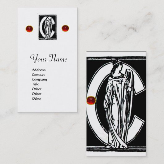 ZWARTE WITTE MONOGRAM C-BRIEF, RODE RUBY GEM Pearl Visitekaartje (Voorkant / Achterkant)