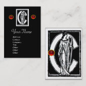 ZWARTE WITTE MONOGRAM C-BRIEF, RODE RUBY GEM VISITEKAARTJE (Voorkant / Achterkant)