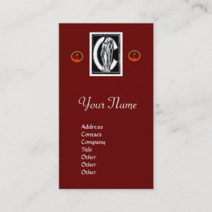 ZWARTE WITTE MONOGRAM C BRIEF, RODE RUBY GEMSTONES VISITEKAARTJE