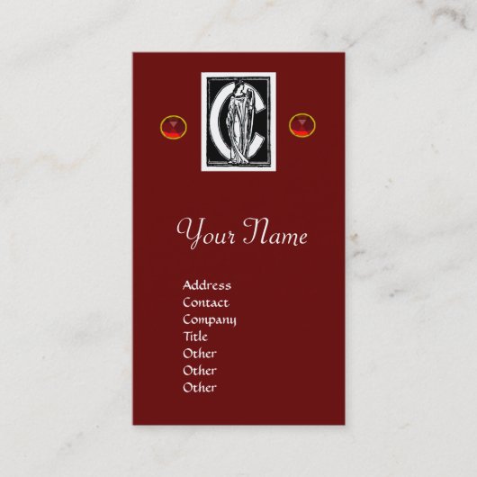ZWARTE WITTE MONOGRAM C BRIEF, RODE RUBY GEMSTONES VISITEKAARTJE (Voorkant)