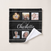 Zwarte witte monogram fotocollage bad handdoek (Wasdoekje)