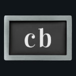 Zwarte witte monogram initiaal elegant modern gesp<br><div class="desc">Een klassieke zwarte achtergrond en witte tekst. Personaliseer en voeg uw monogram initialen.</div>