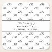 Zwarte witte monogram initiaal elegante bruiloft kartonnen onderzetters (Voorkant)